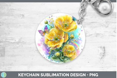 Buttercup Keychain Flowers 01 Rainbow Summer Sublimation Key