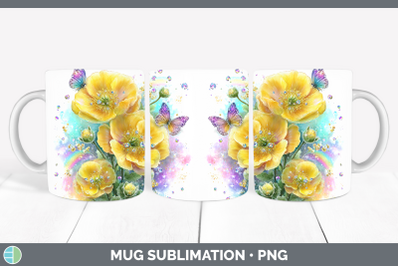Buttercup Mug Wrap Flowers 01 Rainbow Summer Sublimation Cof