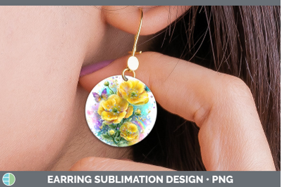 Buttercup Round Earrings Flowers 01 Rainbow Summer Sublimati
