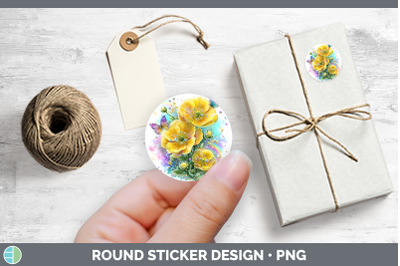 Flowers 01 Rainbow Summer Buttercup Stickers | Round Labels