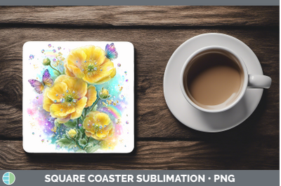 Buttercup Square Coaster Flowers 01 Rainbow Summer Sublimati