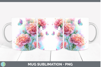 Carnation Mug Wrap Flowers 01 Rainbow Summer Sublimation Cof