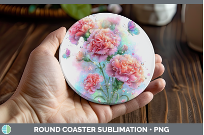 Carnation Round Coaster Flowers 01 Rainbow Summer Sublimatio