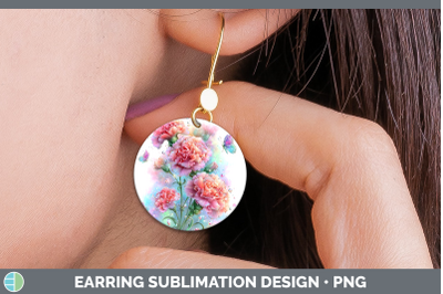Carnation Round Earrings Flowers 01 Rainbow Summer Sublimati