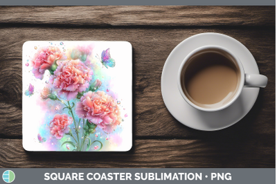 Carnation Square Coaster Flowers 01 Rainbow Summer Sublimati
