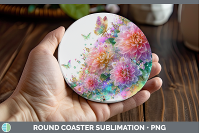Chrysanthemum Round Coaster Flowers 01 Rainbow Summer Sublim