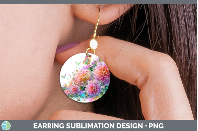 Chrysanthemum Round Earrings Flowers 01 Rainbow Summer Subli