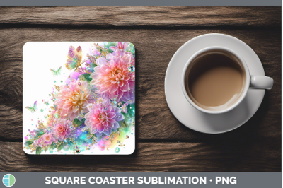 Chrysanthemum Square Coaster Flowers 01 Rainbow Summer Subli