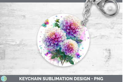 Dahlia Keychain Flowers 01 Rainbow Summer Sublimation Keyrin