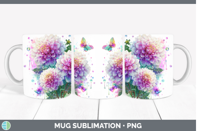 Dahlia Mug Wrap Flowers 01 Rainbow Summer Sublimation Coffee