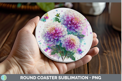 Dahlia Round Coaster Flowers 01 Rainbow Summer Sublimation C