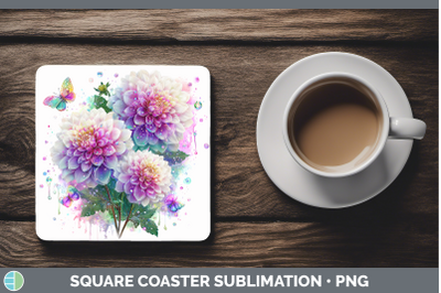 Dahlia Square Coaster Flowers 01 Rainbow Summer Sublimation