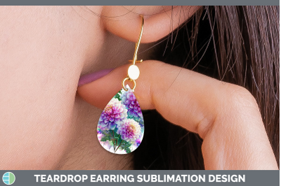 Dahlia Teardrop Earrings Flowers 01 Rainbow Summer Sublimati