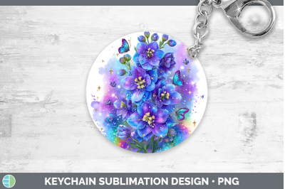 Delphinium Keychain Flowers 01 Rainbow Summer Sublimation Ke