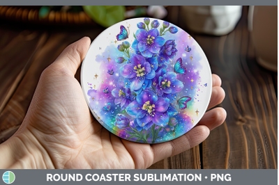 Delphinium Round Coaster Flowers 01 Rainbow Summer Sublimati