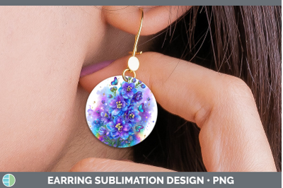 Delphinium Round Earrings Flowers 01 Rainbow Summer Sublimat