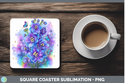 Delphinium Square Coaster Flowers 01 Rainbow Summer Sublimat