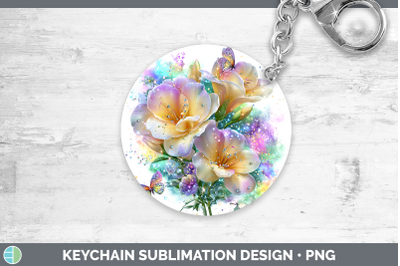 Freesia Keychain Flowers 01 Rainbow Summer Sublimation Keyri