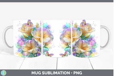 Freesia Mug Wrap Flowers 01 Rainbow Summer Sublimation Coffe