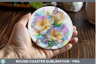 Freesia Round Coaster Flowers 01 Rainbow Summer Sublimation