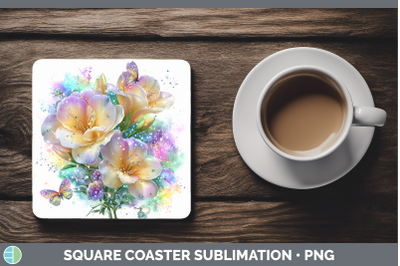 Freesia Square Coaster Flowers 01 Rainbow Summer Sublimation