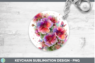 Geranium Keychain Flowers 01 Rainbow Summer Sublimation Keyr