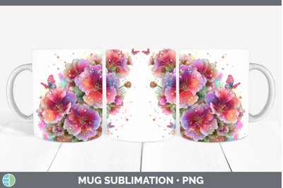 Geranium Mug Wrap Flowers 01 Rainbow Summer Sublimation Coff