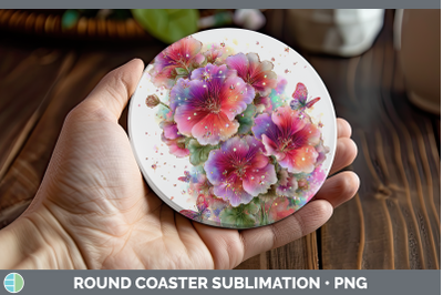 Geranium Round Coaster Flowers 01 Rainbow Summer Sublimation