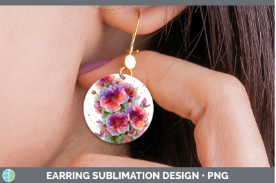 Geranium Round Earrings Flowers 01 Rainbow Summer Sublimatio