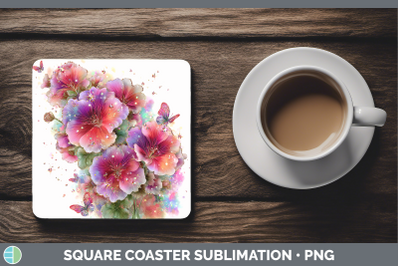 Geranium Square Coaster Flowers 01 Rainbow Summer Sublimatio