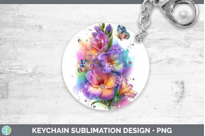 Gladiolus Keychain Flowers 01 Rainbow Summer Sublimation Key