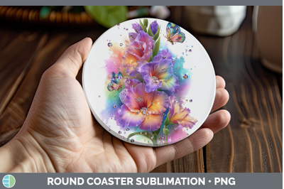 Gladiolus Round Coaster Flowers 01 Rainbow Summer Sublimatio