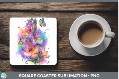 Gladiolus Square Coaster Flowers 01 Rainbow Summer Sublimati