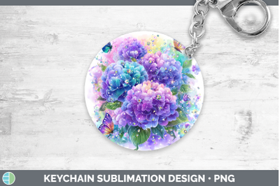 Hydrangea Keychain Flowers 01 Rainbow Summer Sublimation Key