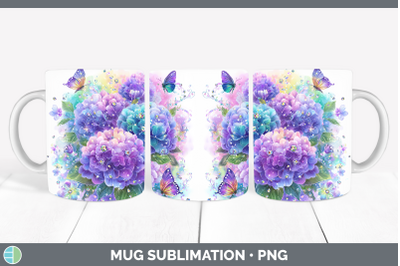 Hydrangea Mug Wrap Flowers 01 Rainbow Summer Sublimation Cof
