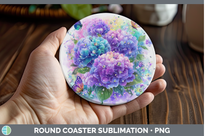 Hydrangea Round Coaster Flowers 01 Rainbow Summer Sublimatio