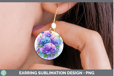Hydrangea Round Earrings Flowers 01 Rainbow Summer Sublimati