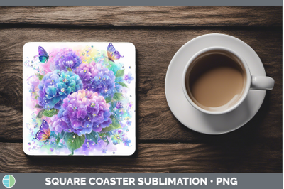 Hydrangea Square Coaster Flowers 01 Rainbow Summer Sublimati