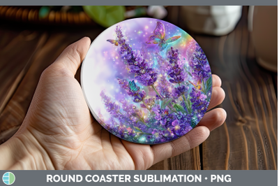 Lavender Round Coaster Flowers 01 Rainbow Summer Sublimation