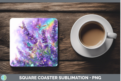 Lavender Square Coaster Flowers 01 Rainbow Summer Sublimatio