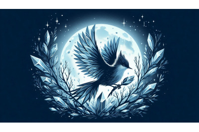 A set of  16 Bird holding crystal feathers in icy moonlight