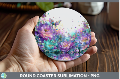 Lotus Round Coaster Flowers 01 Rainbow Summer Sublimation Co