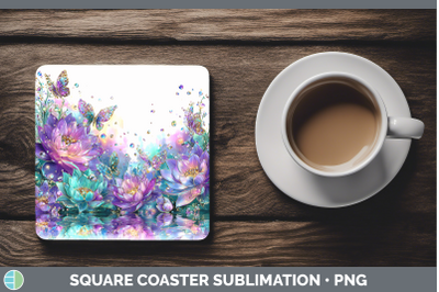 Lotus Square Coaster Flowers 01 Rainbow Summer Sublimation D