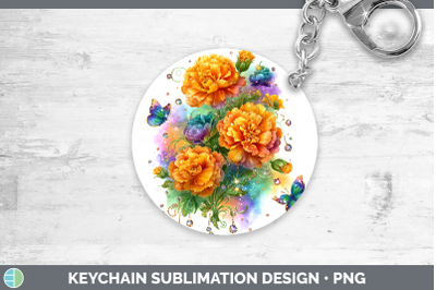 Marigold Keychain Flowers 01 Rainbow Summer Sublimation Keyr