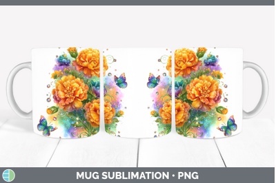 Marigold Mug Wrap Flowers 01 Rainbow Summer Sublimation Coff