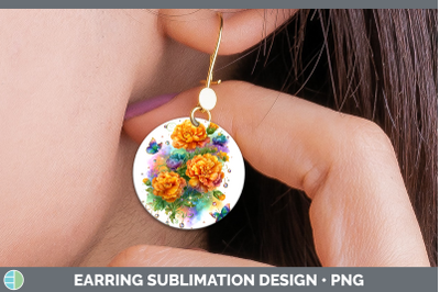 Marigold Round Earrings Flowers 01 Rainbow Summer Sublimatio