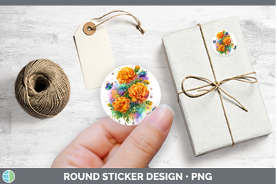 Flowers 01 Rainbow Summer Marigold Stickers | Round Labels D