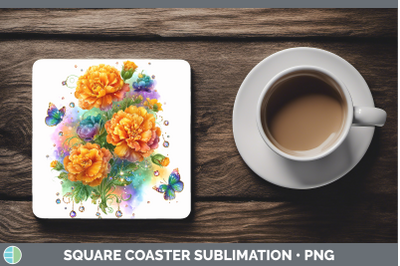 Marigold Square Coaster Flowers 01 Rainbow Summer Sublimatio