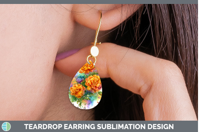 Marigold Teardrop Earrings Flowers 01 Rainbow Summer Sublima