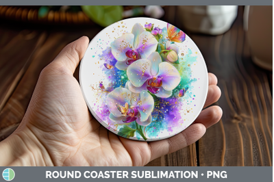 Orchid Round Coaster Flowers 01 Rainbow Summer Sublimation C